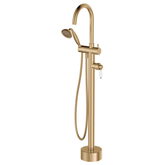Eleanor Floor Fienza Mixer & Shower - Urban Brass With White Ceramic Handle